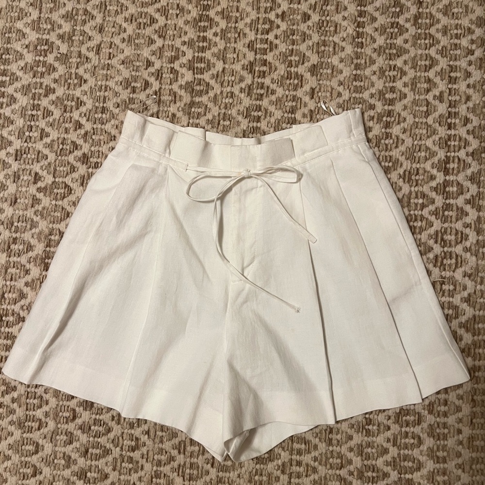 Zara High Waist White Linen Women's Shorts